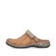 Braune Rieker Damen Clogs 46383-24 mit modischen Flechtelementen. Schuh Außenseite.