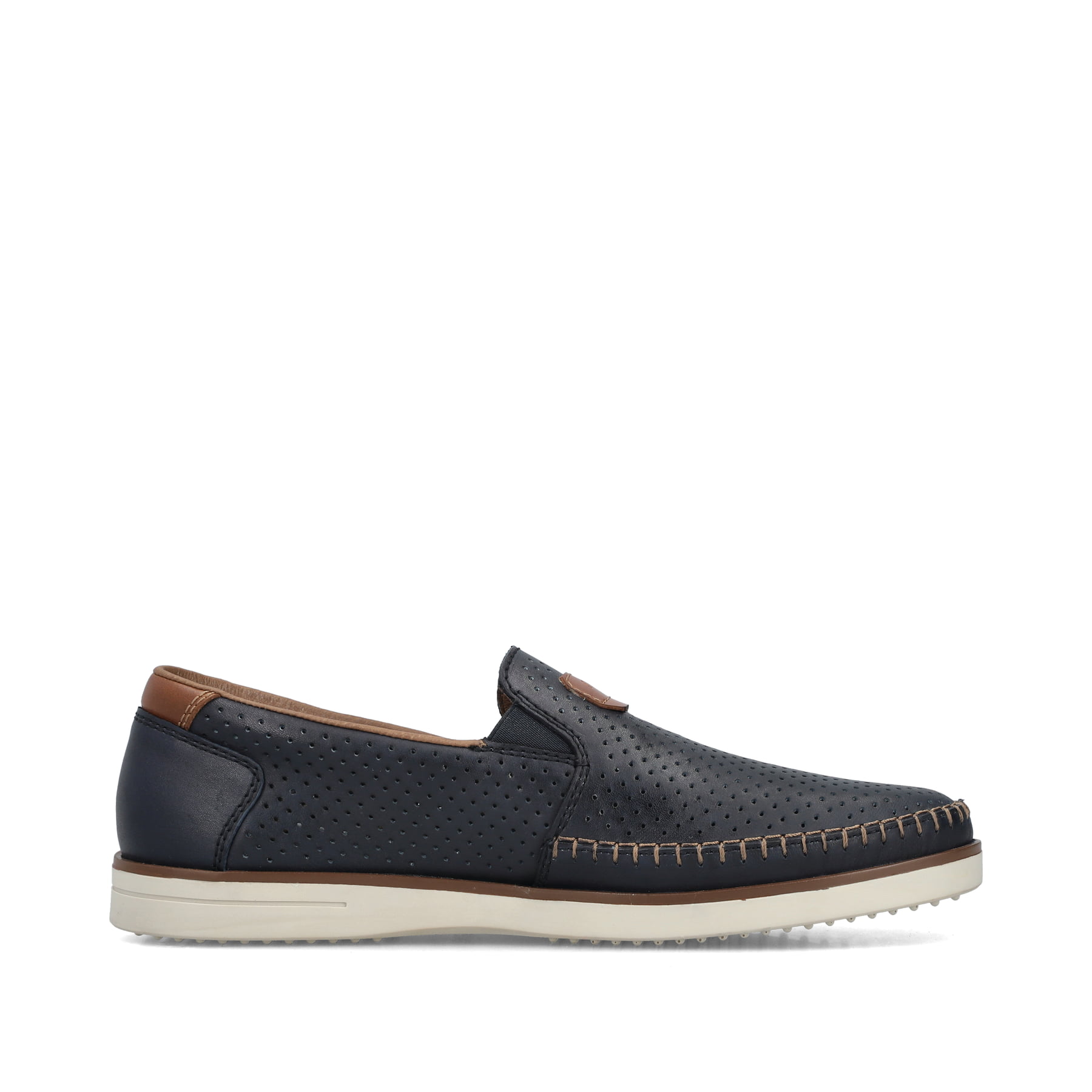 Blaue Rieker Herren Slipper B2356-14 mit einem Gummizug sowie Komfortweite G 1/2. Schuh Innenseite.