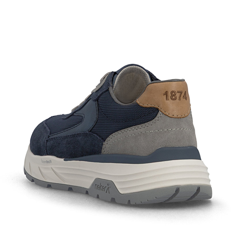 Blaugraue Rieker Herren Sneaker Low 06100-15 mit einem Reißverschluss. Schuh von hinten.
