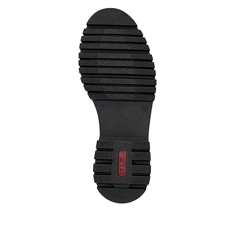 Hellrote Rieker Damen Loafer 47550-33 mit Gummizug sowie extra weicher Decksohle. Schuh Laufsohle.