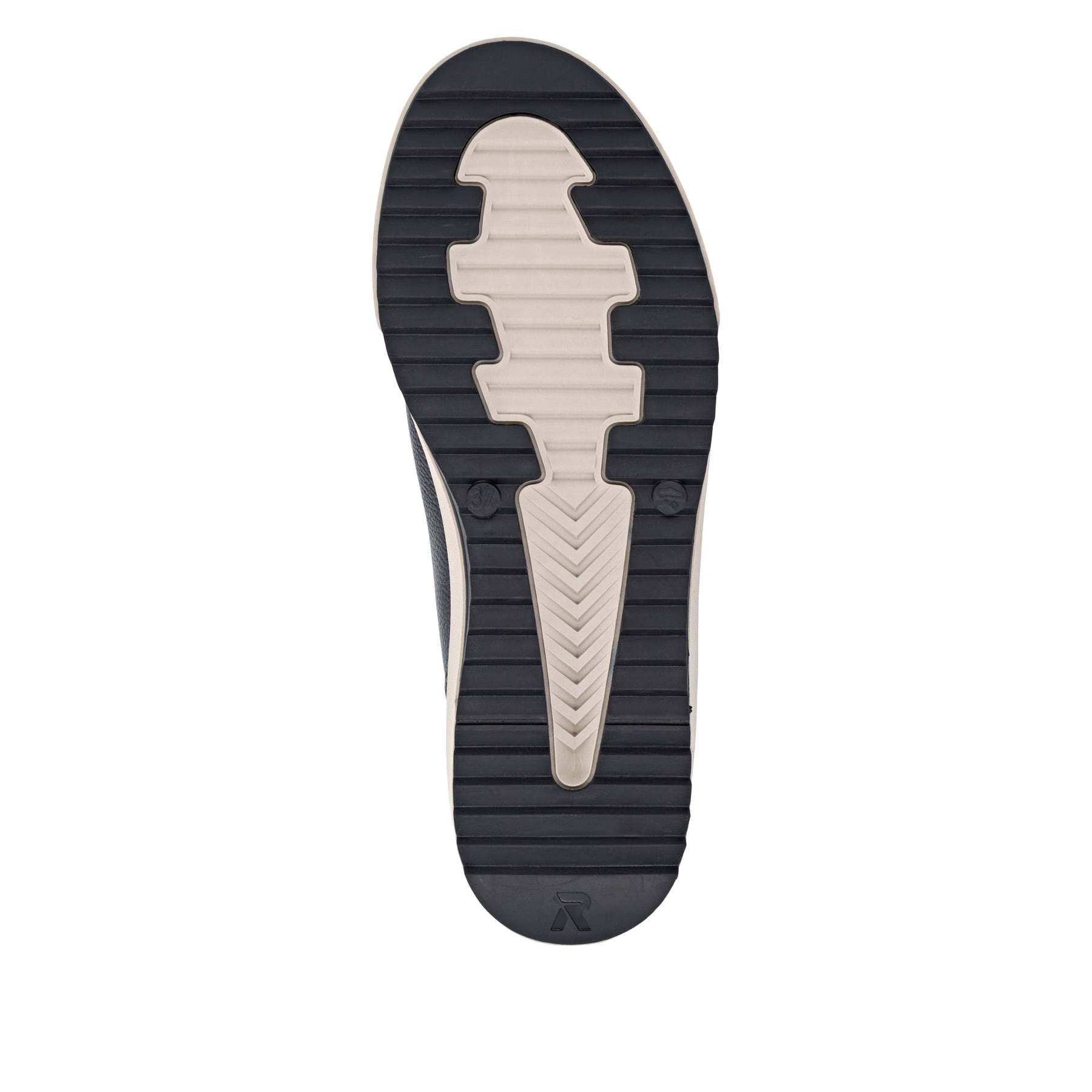 Schwarze Rieker Damen Sneaker High W0164-00 aus Glattleder. Schuh Laufsohle.