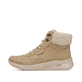 Vegane, beige Rieker Damen Sneaker High M8510-60 mit Teddyfell-Kragen. Schuh Außenseite.