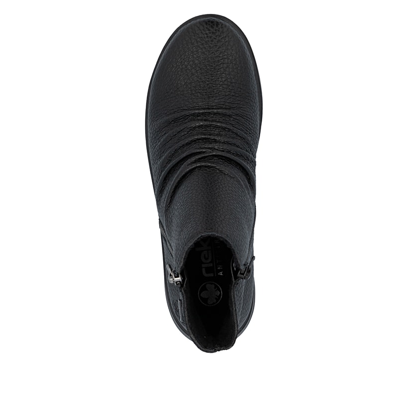 Schwarze Rieker Damen Kurzstiefel Z0056-00 aus Glattleder. Schuh von oben.