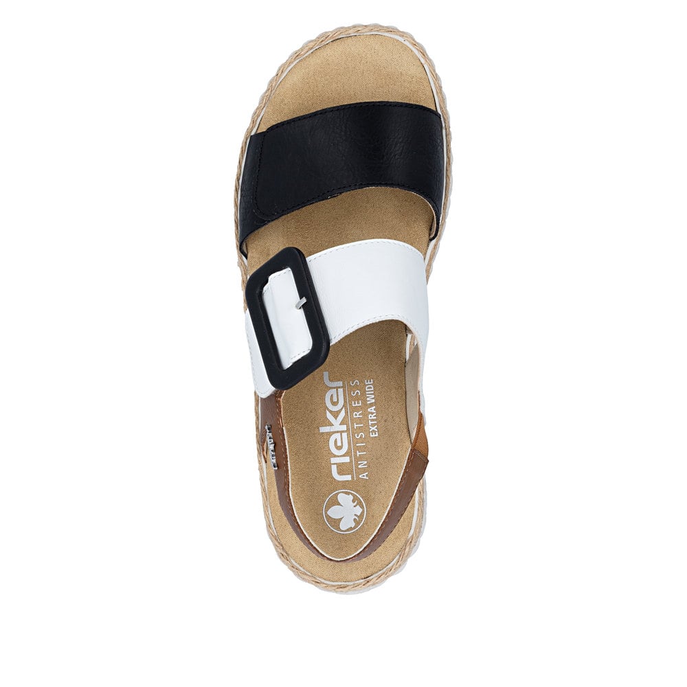 Sandales compensées Rieker multicolores pour femme 69260-91. Chaussure vue de dessus.