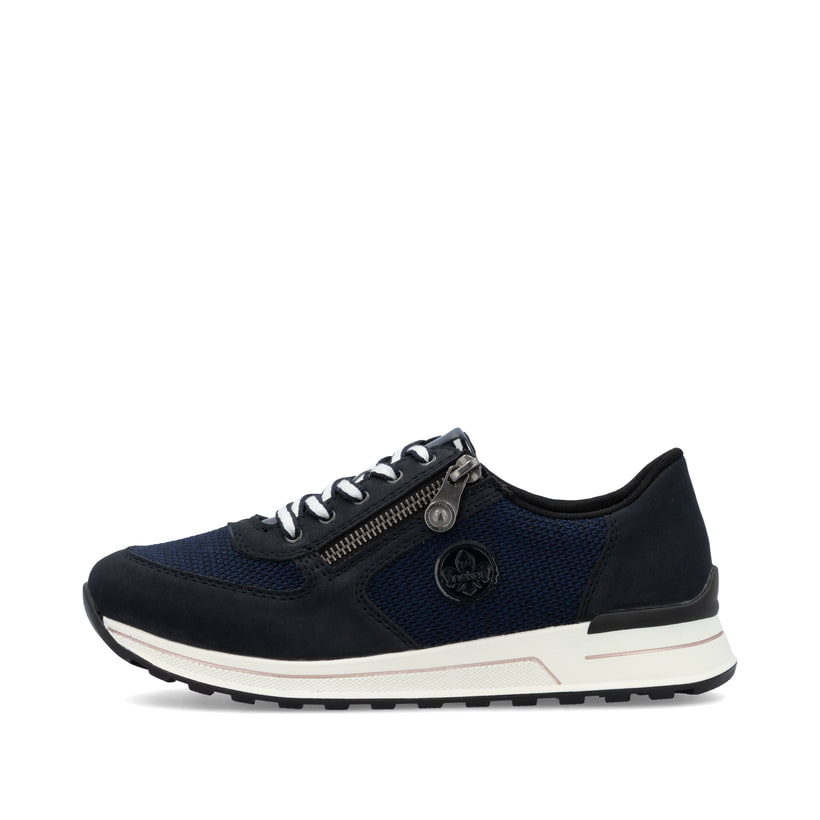 Blaue Rieker Damen Sneaker Low N1411-14 mit einem Reißverschluss. Schuh Außenseite.