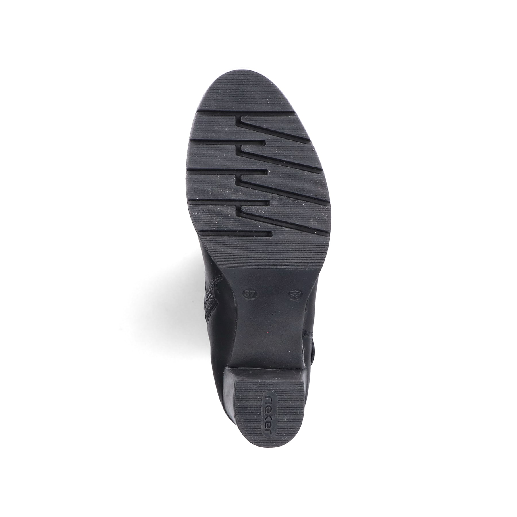 Schwarze Rieker Damen Hochschaftstiefel 77690-00 mit einem Reißverschluss. Schuh Laufsohle.