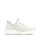 Beige vegane Rieker Damen Slipper M5358-60 mit Gummizug sowie der Komfortweite G. Schuh Innenseite.