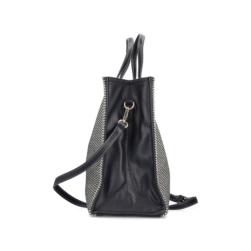 Sac à main Rieker H1074-92 noir avec fermeture éclair et bandoulière amovible et ajustable. Ouvert.