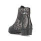 Schwarze Rieker Damen Stiefeletten Y0764-00 mit Leo-Print sowie Reißverschluss. Schuh von hinten.
