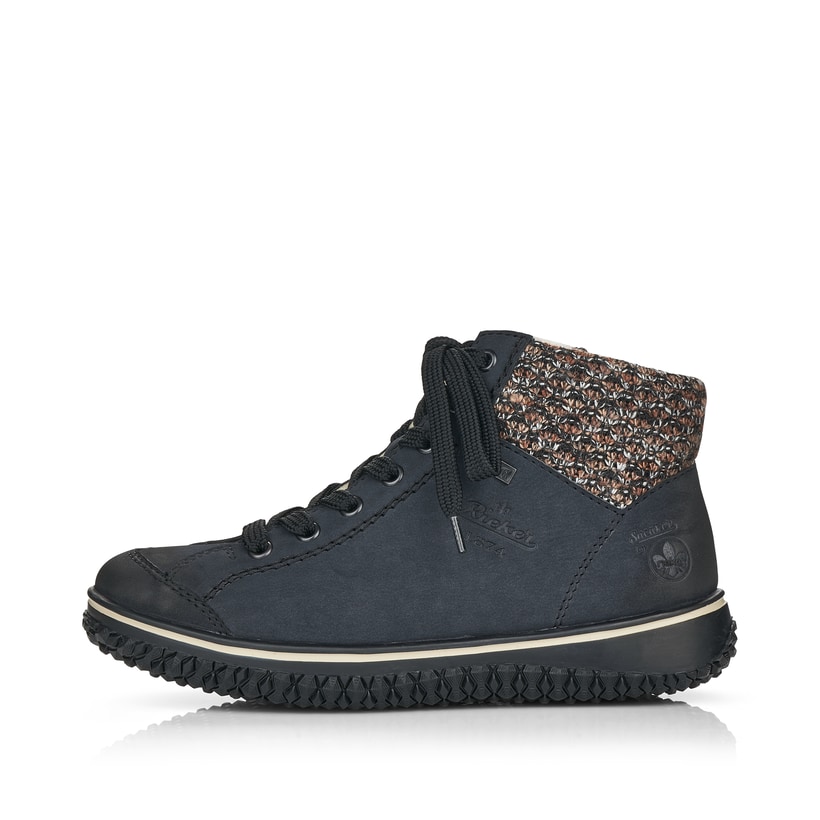 
Ozeanblaue Rieker Damen Schnürschuhe Z4243-14 mit einer robusten Profilsohle. Schuh Außenseite