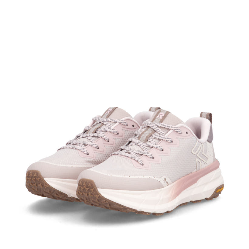 Beige Rieker Sport Damen Sneaker Low W4501-60. Schuhpaar seitlich schräg.