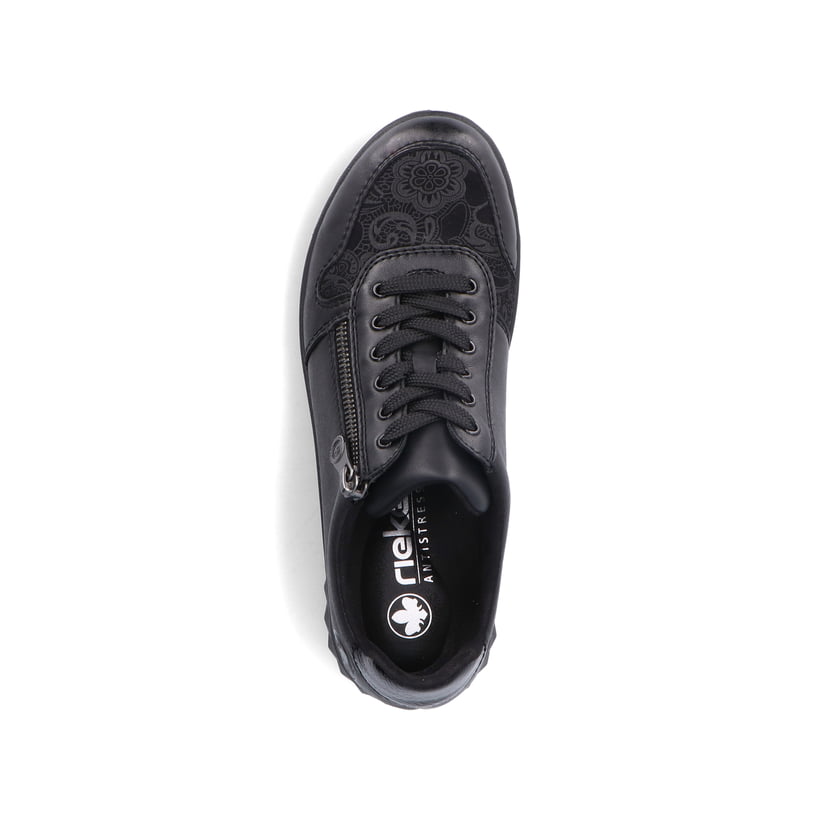 Zartrosane vegane Rieker Damen Loafer 58955-31 mit einem Elastikeinsatz. Schuh Außenseite gespiegelt.