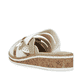 Weiße Rieker Damen Pantoletten V3678-80 mit Gummizug sowie leichter Sohle. Schuh von hinten.