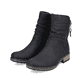 
Graphitschwarze Rieker Damen Kurzstiefel Z6892-00 mit einer schockabsorbierenden Sohle. Schuhpaar schräg.