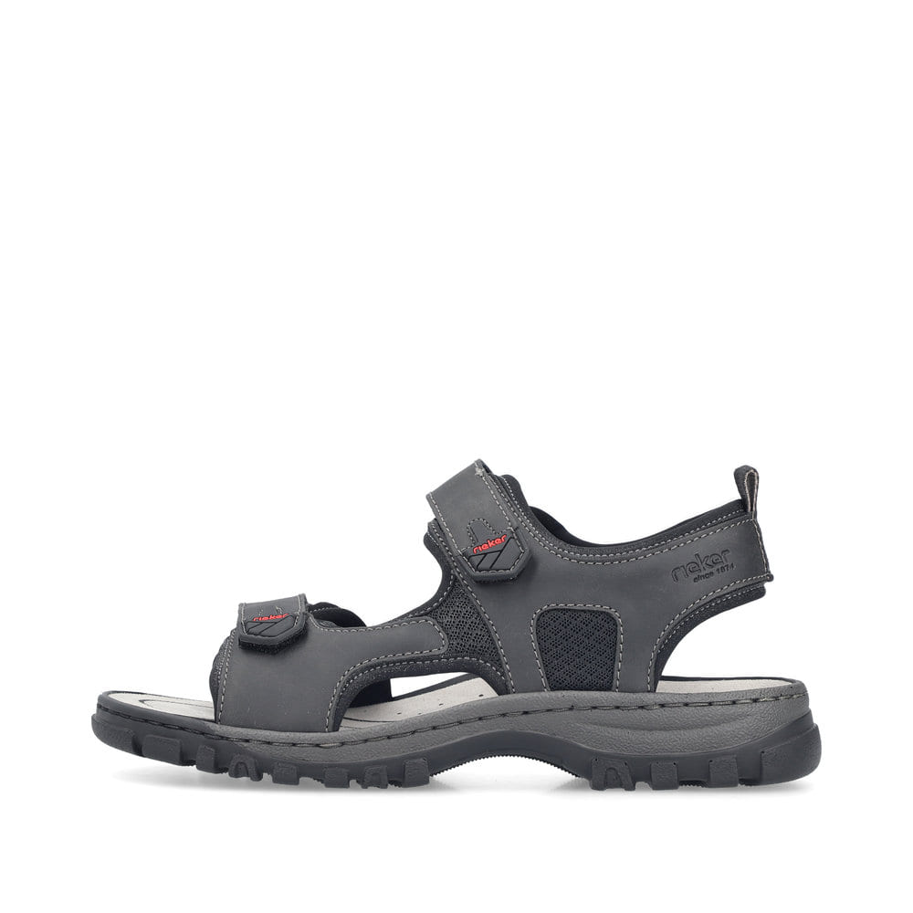 Schwarze Rieker Herren Trekkingsandalen 25055-00 mit einem Klettverschluss. Schuh Außenseite.