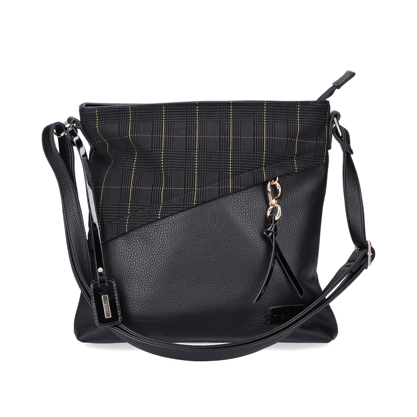 Rieker Damen Handtasche H1040-00 in Tiefschwarz aus Kunstleder mit Reißverschluss. Handtasche Vorderseite.