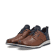 Braune Rieker Herren Slipper 14755-24 aus Glattleder. Schuhpaar seitlich schräg.