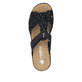 Blaue Rieker Damen Pantoletten 62986-14 mit Strasssteinen sowie Klettverschluss. Schuh von oben.