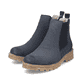 Atlantikblaue Rieker Damen Chelsea Boots 73250-14 mit einem Reißverschluss. Schuhpaar seitlich schräg.