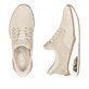 Beige Rieker Damen Slipper M5665-60 mit Rieker Air Sohlenfenster. Schuh von oben, liegend.