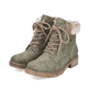 
Staubgraue Rieker Damen Stiefeletten Y9071-40 mit einer Profilsohle mit Blockabsatz. Schuh seitlich schräg