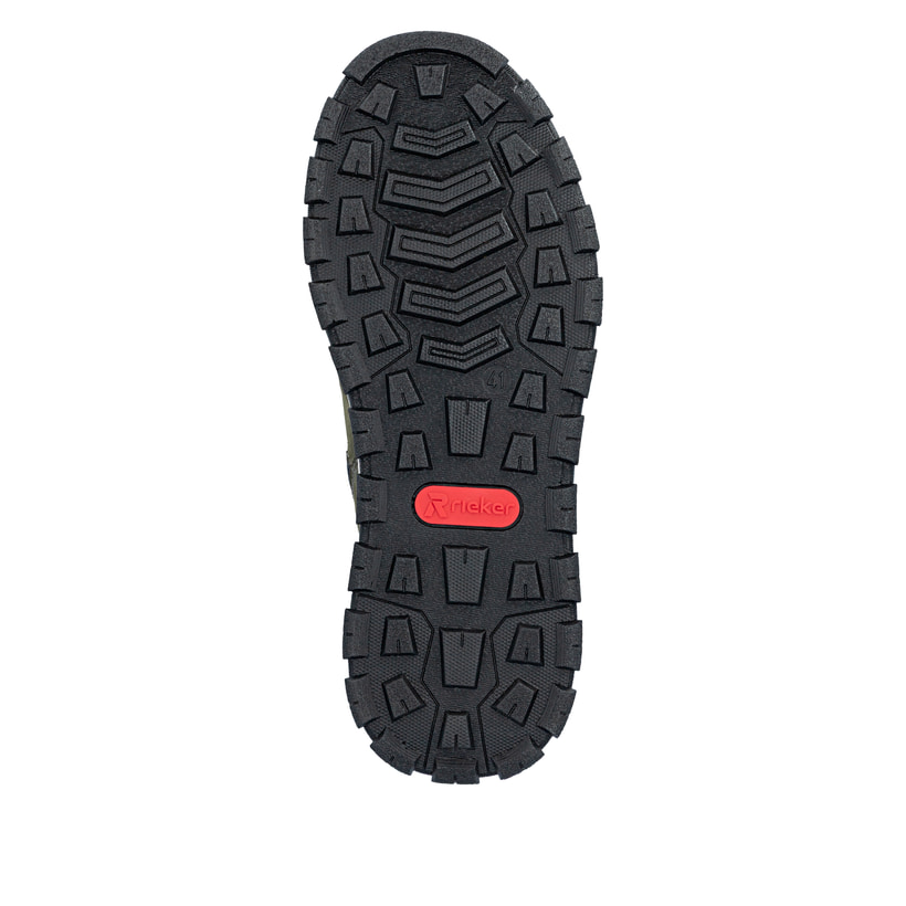 Dunkelgrün-schwarze Rieker Herren Schnürstiefel B8124-54 mit Reißverschluss. Schuh Laufsohle.