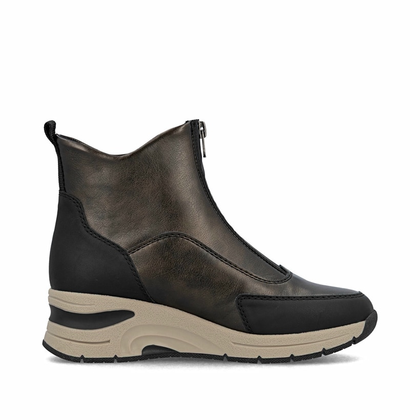 Bronzene Rieker Damen Kurzstiefel N9381-60 mit Metallic-Finish. Schuh Innenseite.