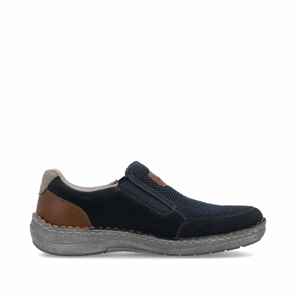 Blaue Rieker Herren Slipper 03053-14 mit einem Gummizug sowie der Extraweite H. Schuh Innenseite.
