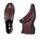 Weinrote Rieker Damen Kurzstiefel 58388-36 aus Glattleder mit dekorativer Blume. Schuh von oben, liegend.