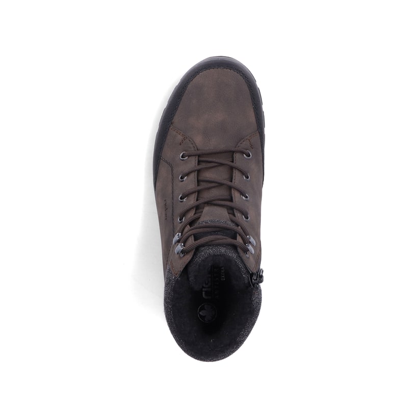 Holzbraune Rieker Herren Schnürstiefel 03640-25 mit einem Reißverschluss. Schuh Laufsohle.