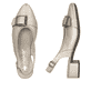 Silberne Rieker Slingpumps 47064-90 mit Schnalle sowie einer leichten Sohle. Schuh von oben, liegend.