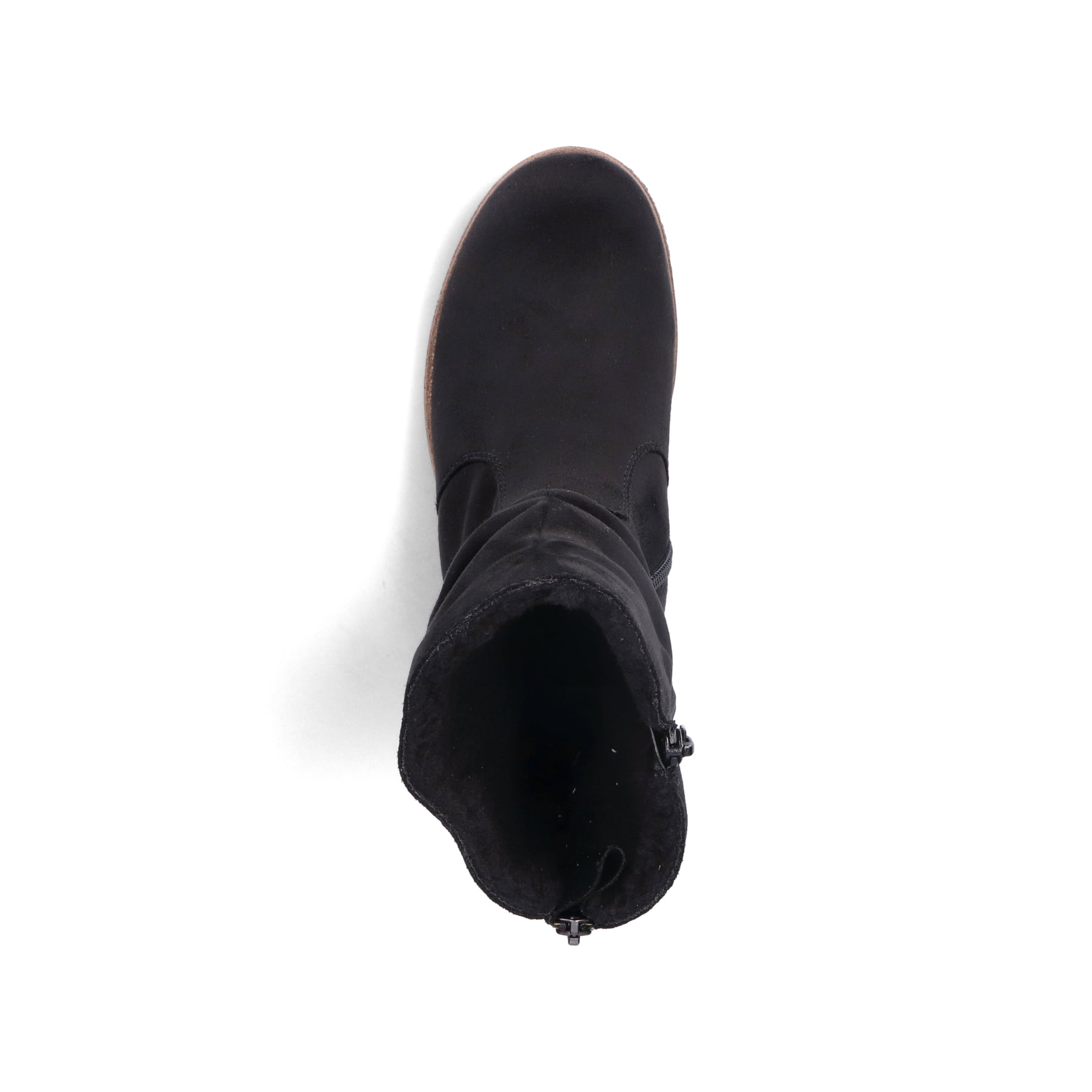 Graphitschwarze Rieker Damen Kurzstiefel 73560-00 mit einer robusten Profilsohle. Schuh von oben
