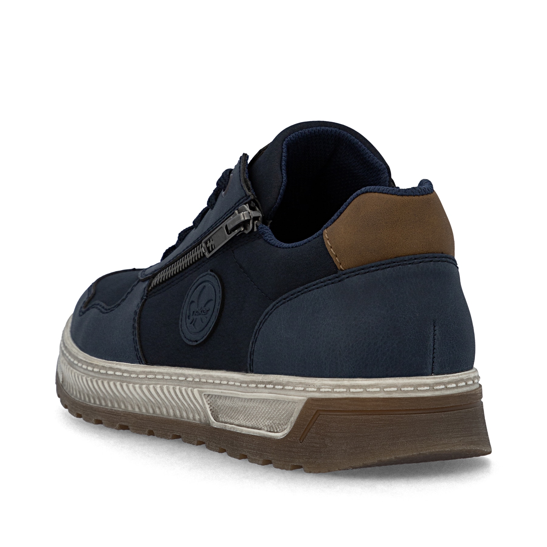 Baskets basses Rieker bleues pour homme 37029-14 avec détails marrons. Chaussure vue de dessus.