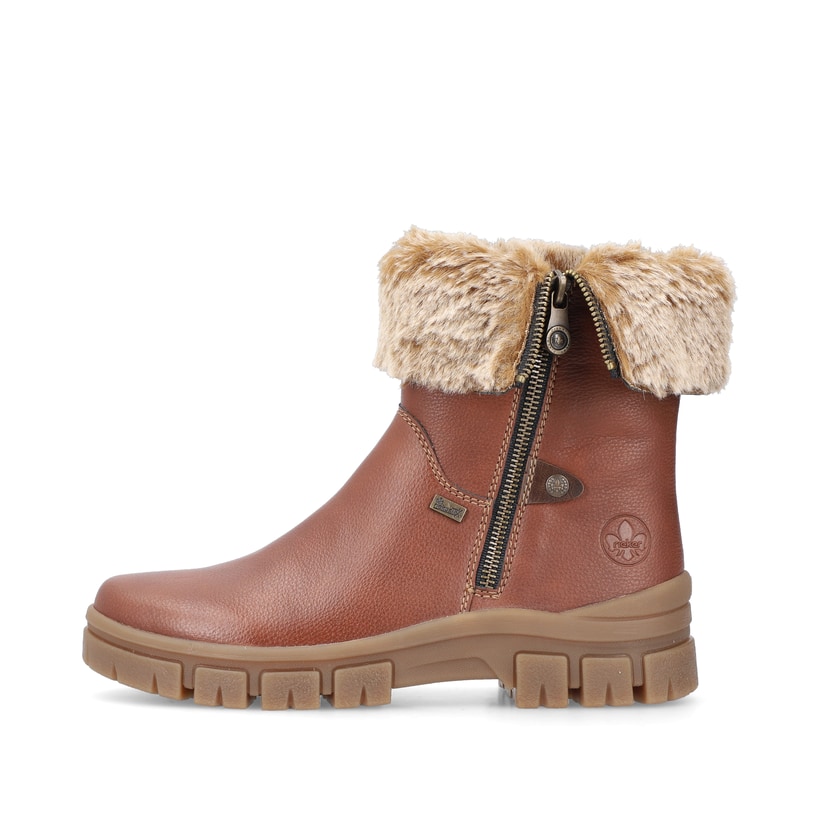 
Braune Rieker Damen Kurzstiefel Z1082-25 mit Reißverschluss sowie Fiber-Grip Sohle. Schuh Außenseite