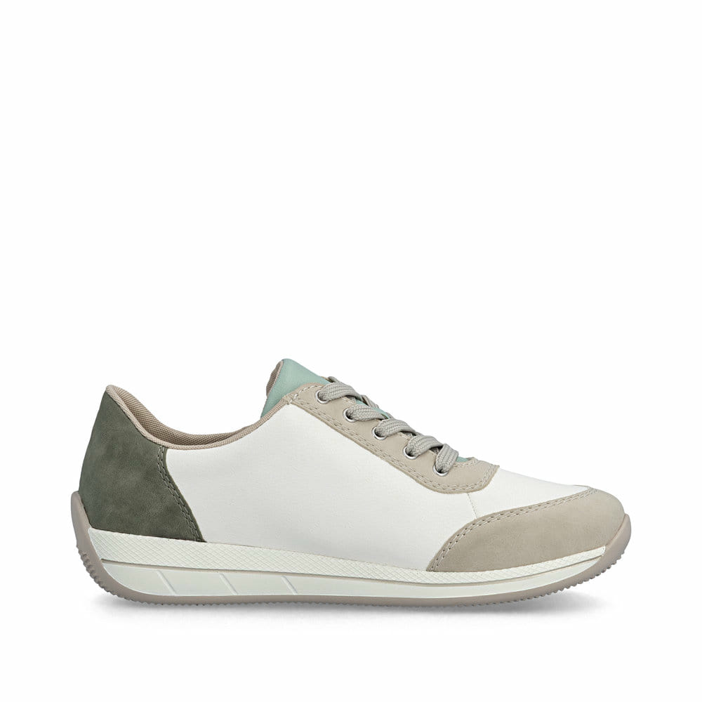 Baskets basses Rieker multicolores femme N1112-92 avec fermeture éclair. Côté intérieur de la chaussure.