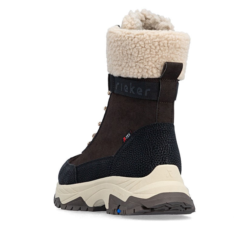 Dunkelbraun-beige Rieker Damen Schnürstiefel Z3901-25 mit dem Glacier Grip. Schuh von hinten.