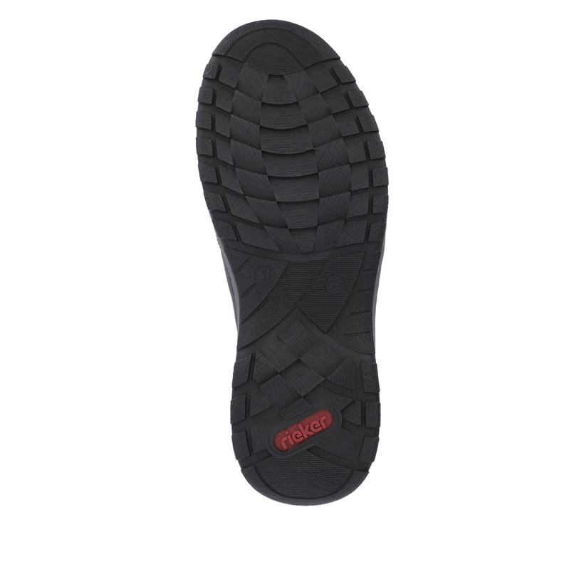 Graphitschwarze Rieker Herren Slipper 03355-00 mit einer schockabsorbierenden Sohle. Schuh Laufsohle