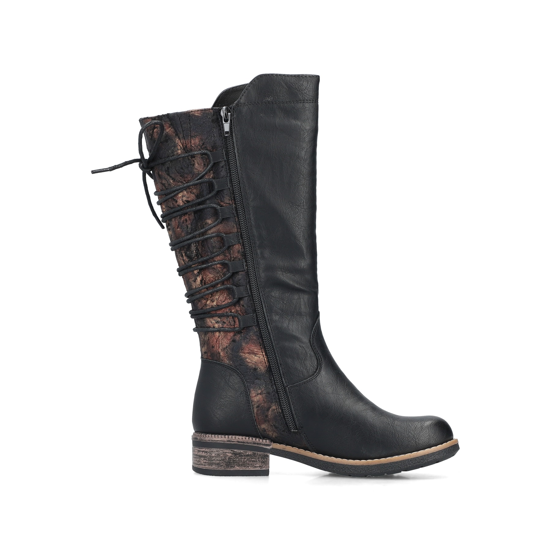 Schwarze Rieker Damen Hochschaftstiefel 94693-00 mit einem Reißverschluss. Schuh Innenseite.