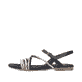 Schwarze vegane Rieker Damen Riemchensandalen 65262-00 mit einer Schnalle. Schuh Außenseite.