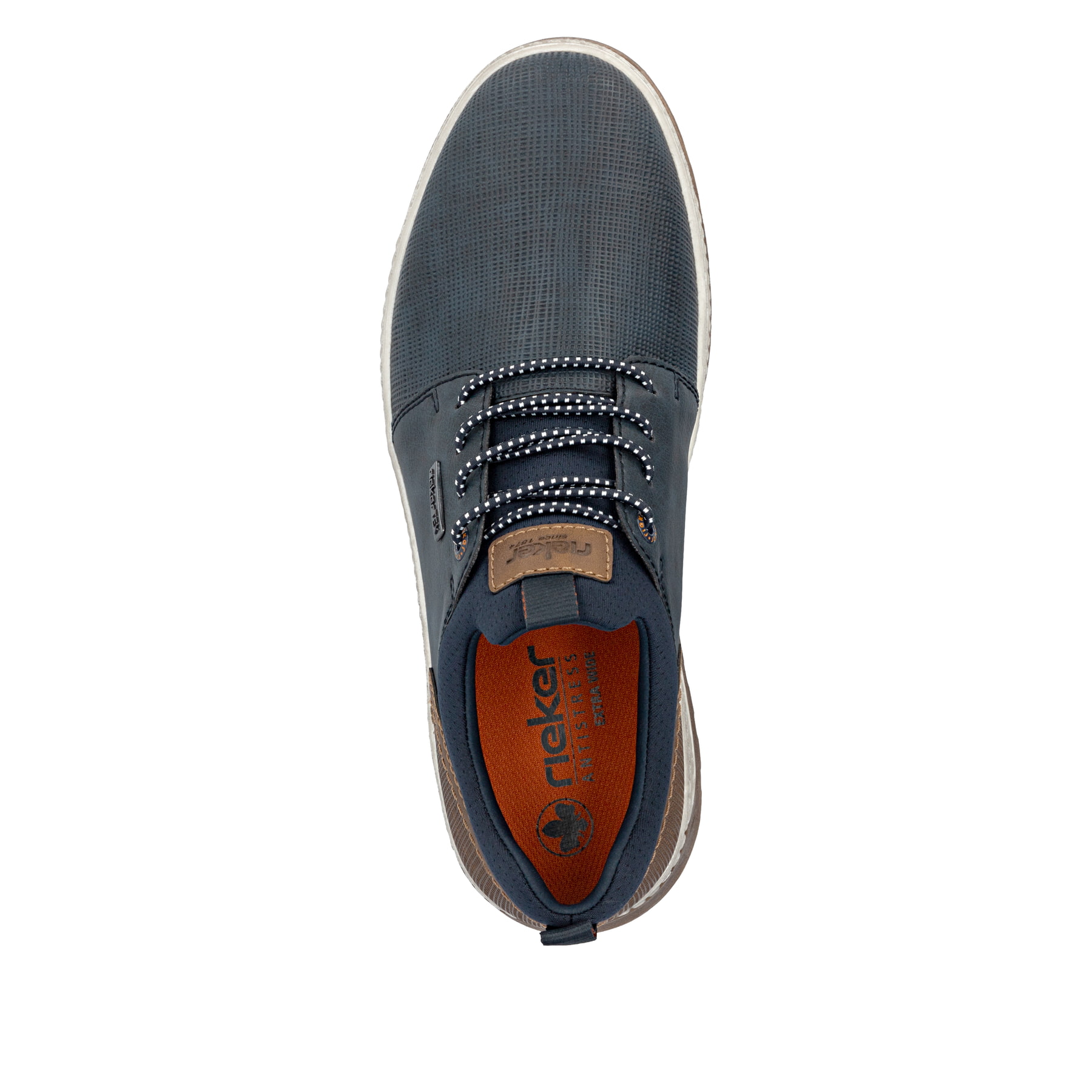 Mocassins Rieker bleus hommes 37050-15 avec membrane RiekerTEX hydrofuge. Chaussure vue de dessus.