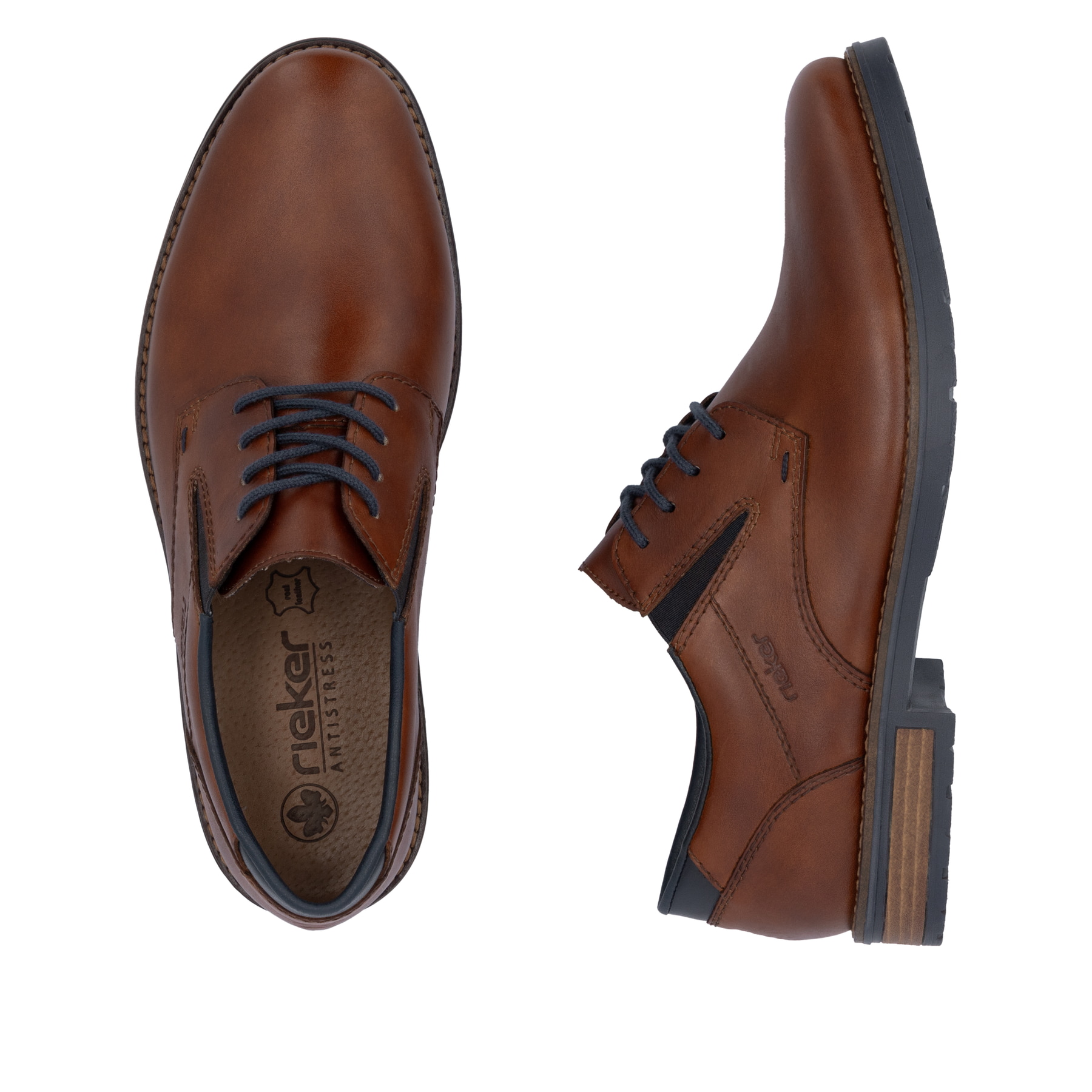 Chaussures à lacets Rieker marron pour homme 14621-24 en cuir lisse. Chaussure vue de dessus, couchée.