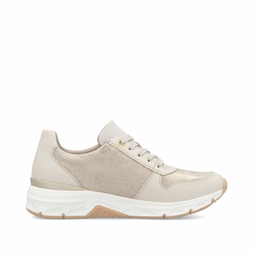 Beige Rieker Damen Sneaker Low 48101-60 aus Glattleder mit einem Reißverschluss. Schuh Innenseite.