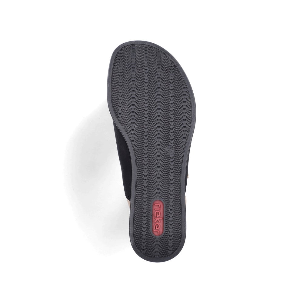 Schwarze Rieker Damen Sandalen 69460-00 mit moderner Spannnaht. Schuh Laufsohle.