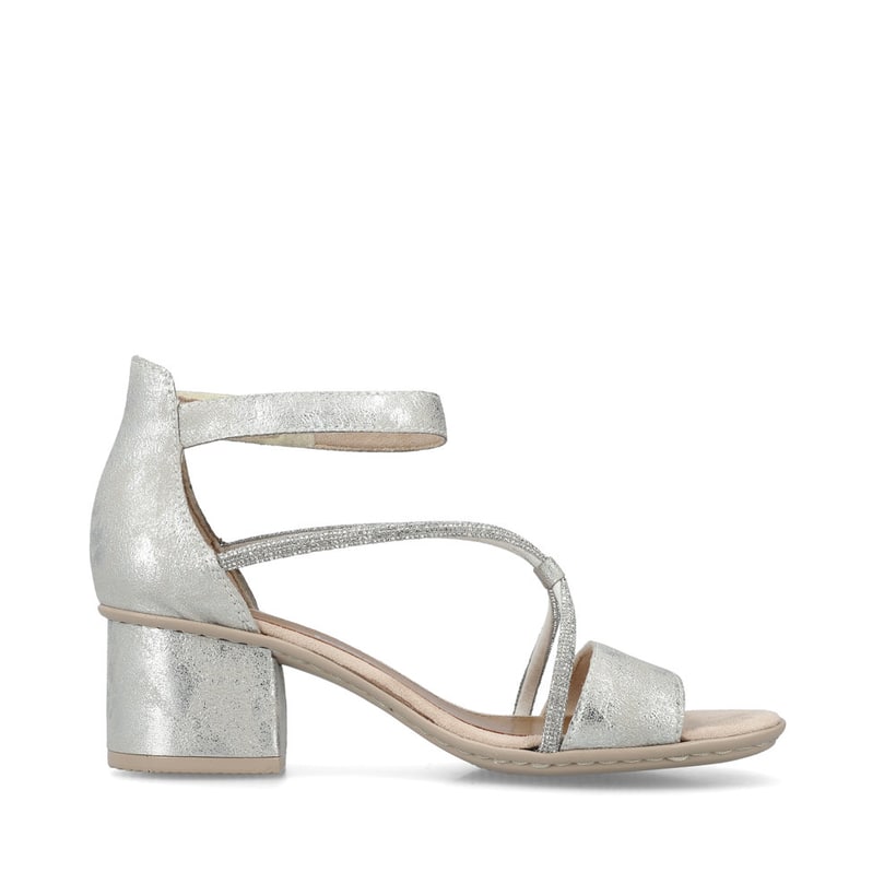 Sandalettes Ã  lanières Rieker argent femme 64654-40 avec fermeture velcro. Intérieur de la chaussure.