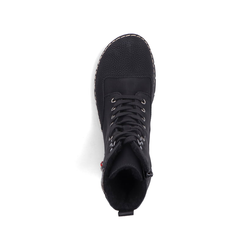 Schwarze Rieker Damen Schnürstiefel 55014-00 mit einem Reißverschluss. Schuh Laufsohle.