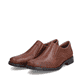 Kastanienbraune Rieker Herren Slipper 10350-24 mit einem Elastikeinsatz. Schuhpaar seitlich schräg.