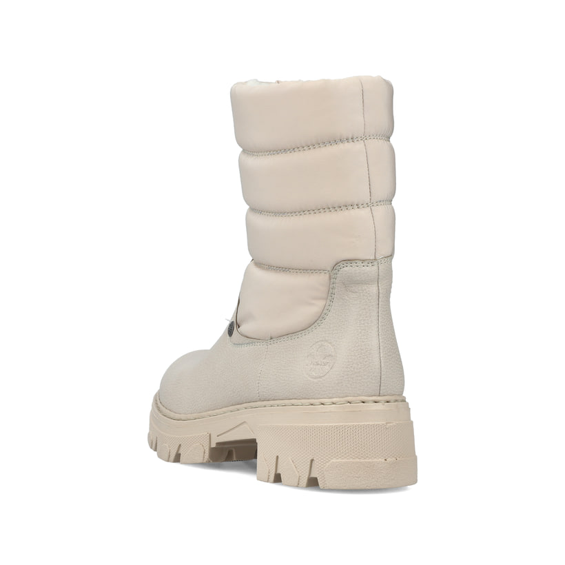 Vanillebeige Rieker Damen Kurzstiefel 74670-60 mit einer leichten Plateausohle. Schuh von hinten
