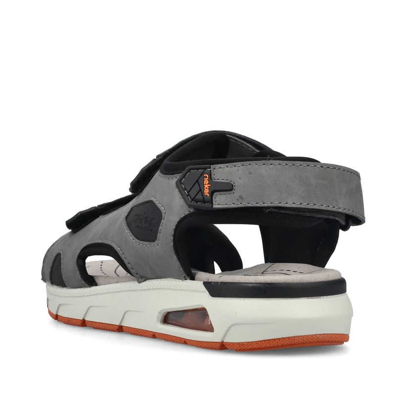 Graue Rieker Herren Trekkingsandalen 29151-42 mit Rieker Air Sohlenfenster. Schuh von hinten.