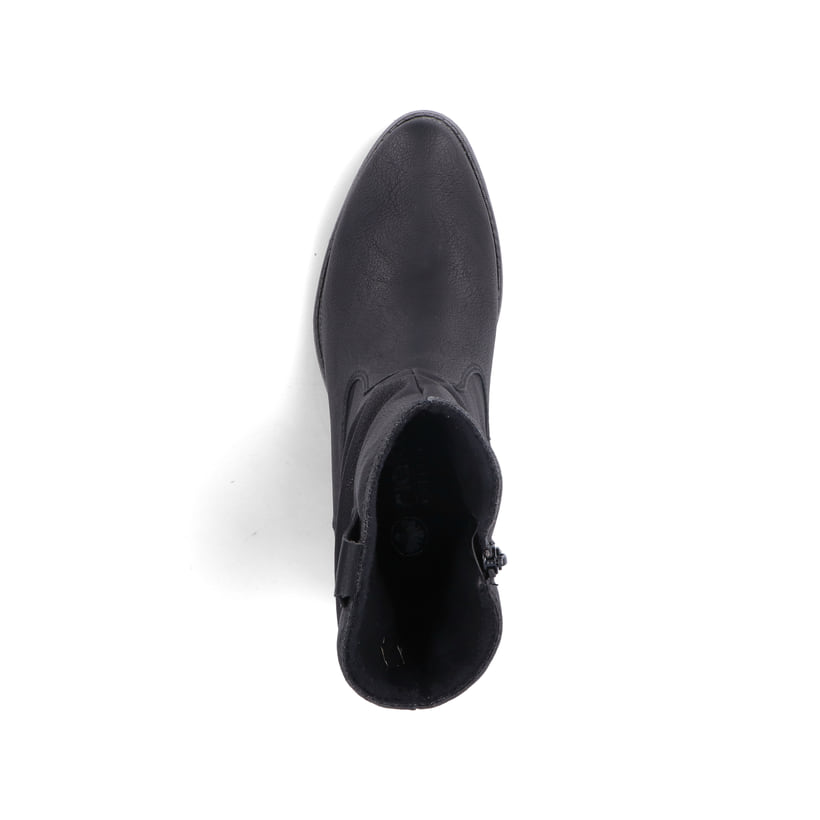 Asphaltschwarze Rieker Damen Chelsea Boots 72690-00 mit einer leichten Sohle. Schuh Innenseite
