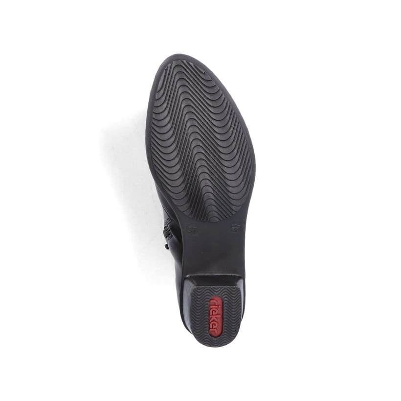 Schwarz-bronzene Rieker Damen Stiefeletten Y0764-00 mit einem Reißverschluss. Schuh Laufsohle.